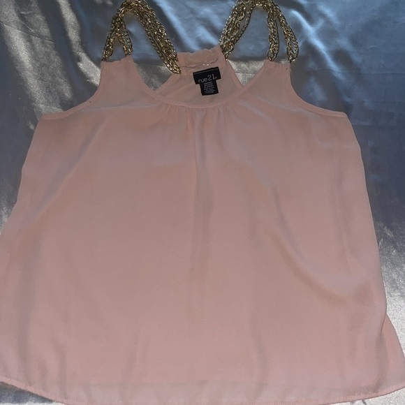 Rue 21 Pink Chiffon w/Gold Chain Swing Top Halter Neck Lightweight Fairycore MED - Picture 9 of 10